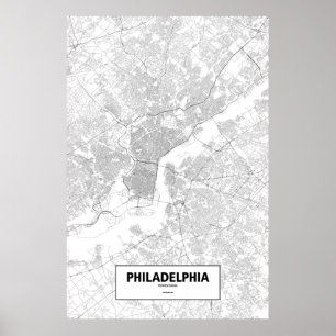 Affiches Philadelphie, Pennsylvanie (noir sur le blanc)