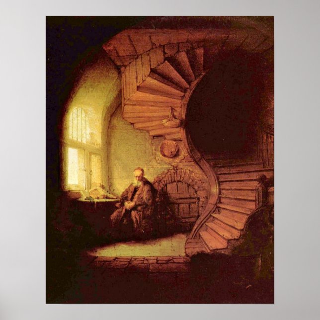 Affiches Philosophe en méditation par Rembrandt van Rijn (Devant)