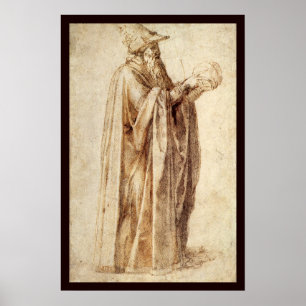 Affiches Philosophe grec avec crâne humain par Michelangelo