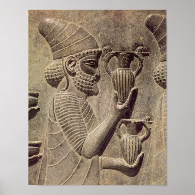 Affiches Phoenicien portant deux offrandes, relief détail (Devant)