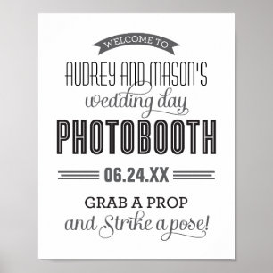 Affiches Photo booth de mariage avec bannière noir et blanc