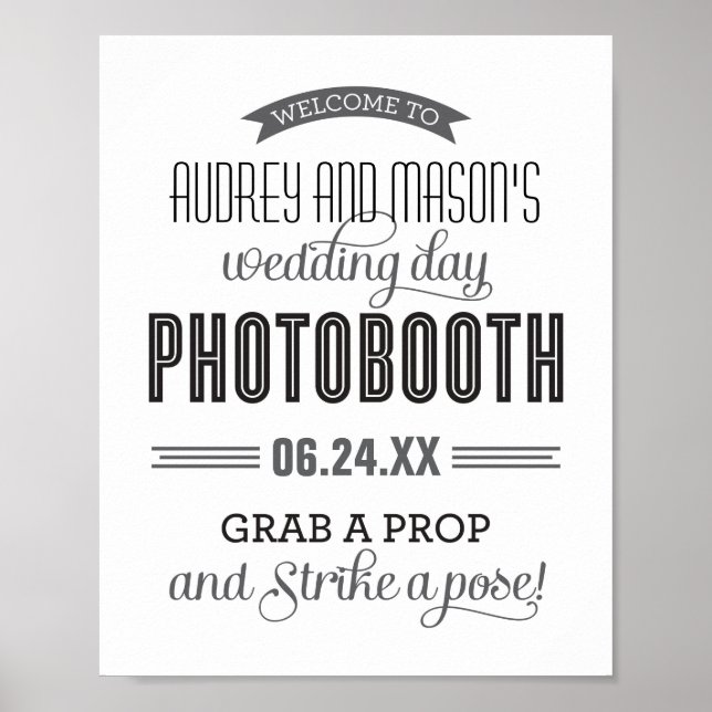 Affiches Photo booth de mariage avec bannière noir et blanc (Devant)