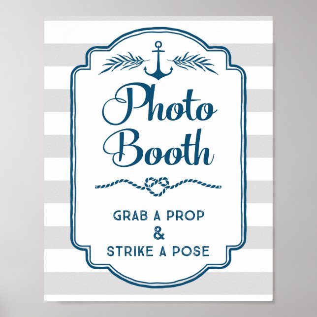 Affiches Photo Booth Wedding Sign Blue Nautical Stripes (Devant)
