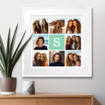 Affiches Photo Collage personnalisé Monogramme Mention vert<br><div class="desc">Vous pouvez utiliser des photos Instagram pour cette conception. Utilisez 8 photos carrés pour créer un cadeau unique et personnel. Ou vous pouvez garder le chiot hipster et faire un gardien branché. Si vous avez besoin d'ajuster les images,  cliquez sur l'outil personnaliser pour apporter des modifications.</div>