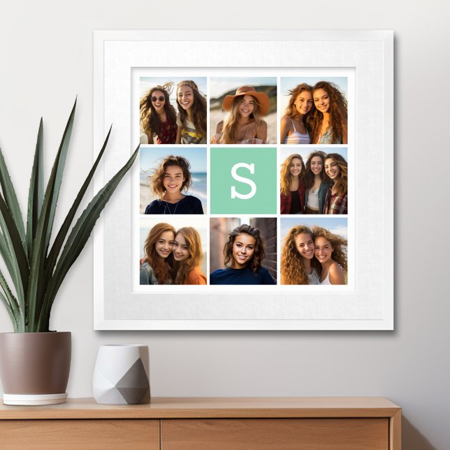 Affiches Photo Collage personnalisé Monogramme Mention vert (Personalized Wall Art with a Photo Collage and Monogram)
