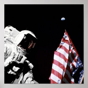 Affiches Photo du drapeau américain de l'astronaute Apollo 