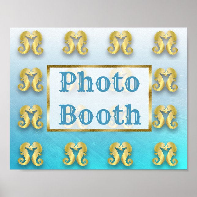 Affiches Photobooth de mariage Ocean Aqua bleu et or (Devant)