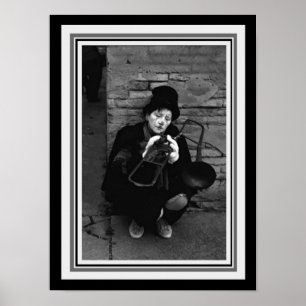 Affiches Photographie-Clown vintage de B&W avec le trombone