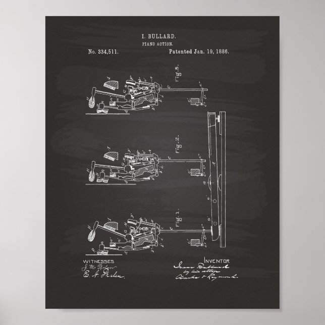 Affiches Piano Action 1886 Brevet Art Chalkboard (Devant)