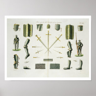 Affiches Pièces séparées de l'armure d'un chevalier, assiet