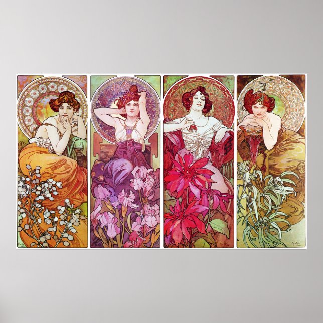 Affiches Pierres et fleurs précieuses, Alphonse Mucha (Devant)