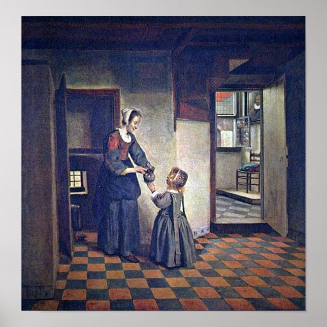 Affiches Pieter de Hooch - Une femme avec un enfant dans un (Devant)