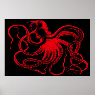 Affiches Pieuvre Nautilique Steampunk Vintage Kraken Monstr