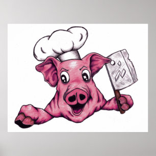 Affiches Piggy The Hamiciac Maniac Cartoon Pig Chef Art
