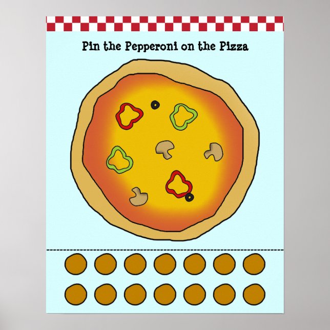 Affiches Pin the Pepperoni sur le jeu de pizza (Devant)