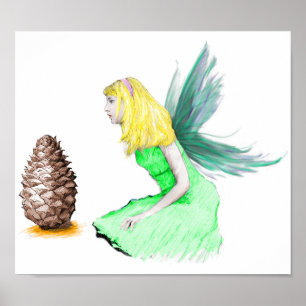 Affiches Pine Arbre Fée avec cône de pin