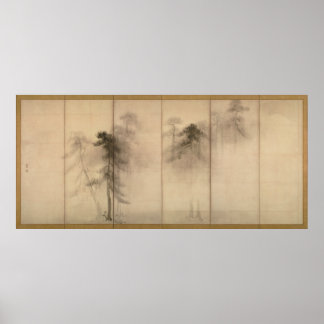 Affiches Pine Trees gauche écran par Hasegawa Tohaku