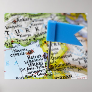 Affiches Pingle de carte placée à Jérusalem, Israël sur la