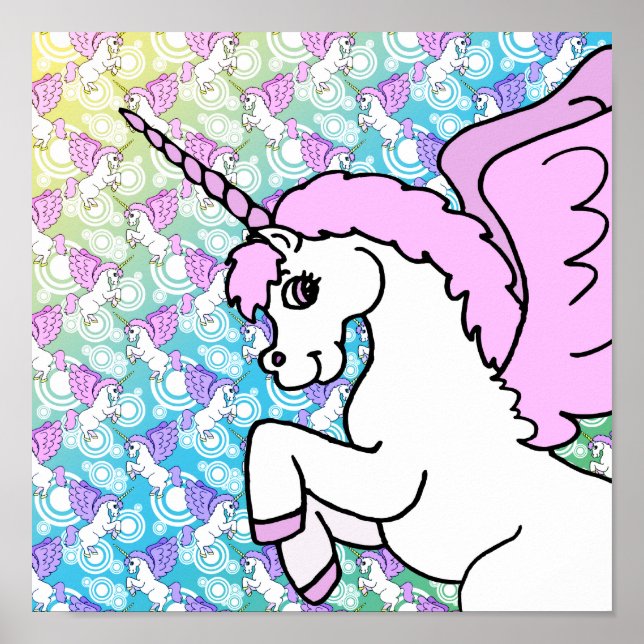 Affiches Pink and White Unicorn Graphic (Devant)