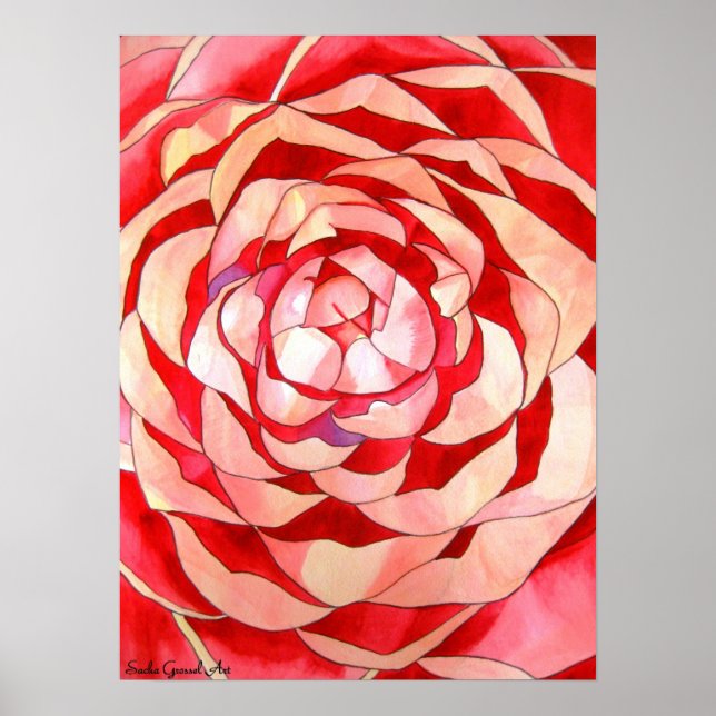 Affiches Pink Camellia abstract art painting original (Devant)