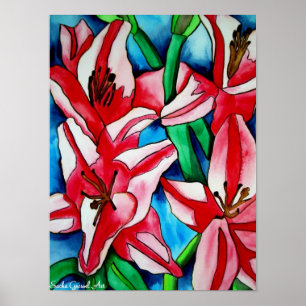 Affiches Pink day Lily watercolor art painting