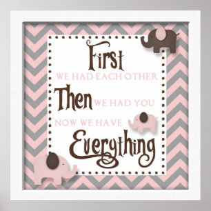Affiches Pink Elephant Nursery Word Art mur