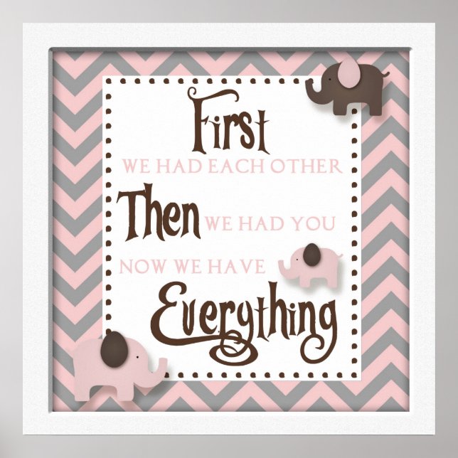 Affiches Pink Elephant Nursery Word Art mur (Devant)