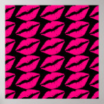 Affiches Pink lipstick kiss pop art pink and black<br><div class="desc">A pop art design of hot pink lipstick against a customisable black background. This cute pop art  pattern design is modern and fashionable in a pop punk design. Suitable for a teen girl's room or any lover of pop art.</div>