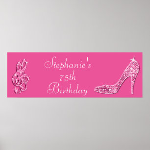 Affiches Pink Music Note and Stiletto 75th Birthday