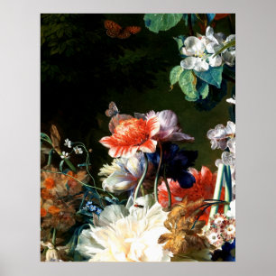 AFFICHES PINK RED ANEMONES WHITE FLOWERS,BUTTERFLY IN BLACK