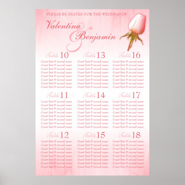 Affiches Pink Rose Custom Wedding Seating Table Plan 10-18 (Devant)