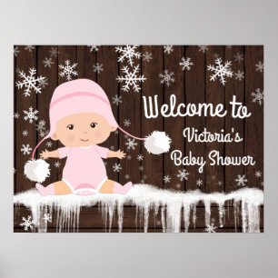 Affiches Pink Snowflake Winter Baby Shower Sign