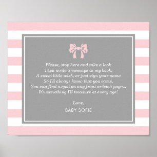 Affiches Pink Stripes avec Bow Baby shower livre d'hôtes