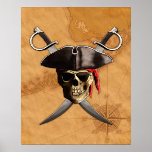 Affiches Pirate Crâne épées et carte