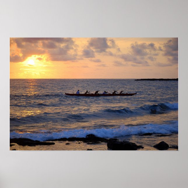 Affiches Pirogue Hawaienne à voile extérieure au coucher du (Devant)