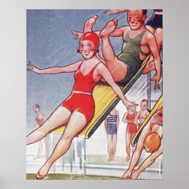 Affiches Piscine Fête Nage Vintage Été (Devant)