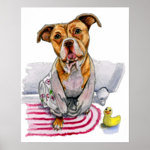 Affiches Pit Bull Dog en Peinture Aquarelle Peinture