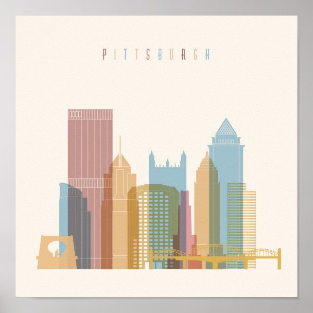 Affiches Pittsburgh, Pennsylvanie | Ville Skyline (Devant)