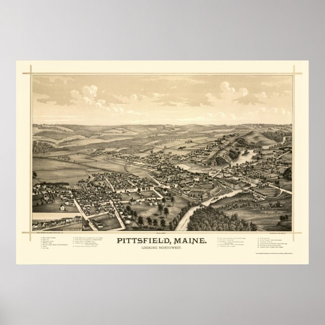 Affiches Pittsfield, ME Carte panoramique - 1889 (Devant)