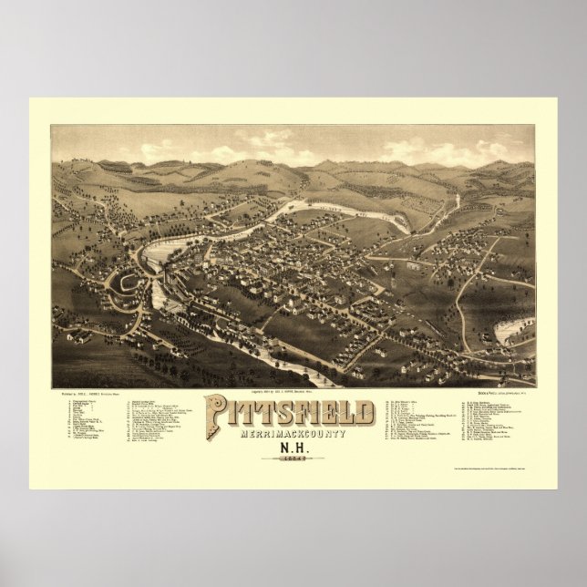 Affiches Pittsfield, NH Panoramic Map - 1884 (Devant)