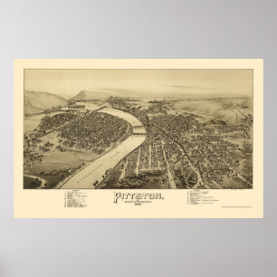 Affiches Pittston, carte panoramique de PA - 1892