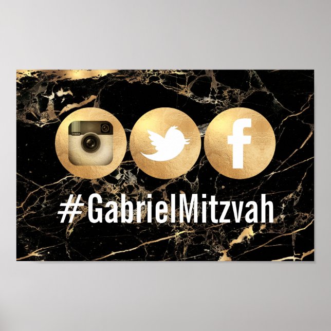 Affiches PixDezines Marble+Faux Gold Social Media Hashtag (Devant)