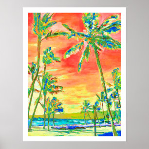 Affiches PixDezines Sunset Hawaiian Beach/Coral/Blue