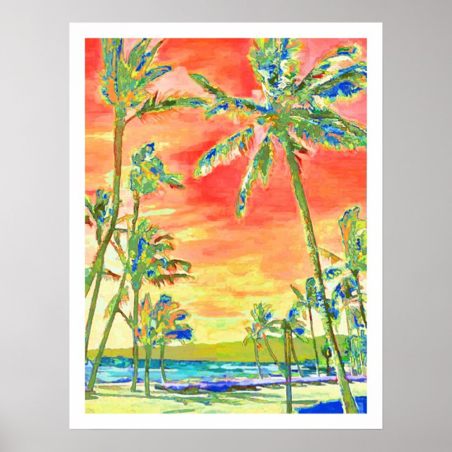 Affiches PixDezines Sunset Hawaiian Beach/Coral/Blue (Devant)