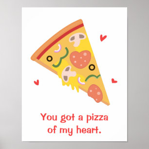 Affiches Pizza mignonne de mon coeur Pun Amour Humour