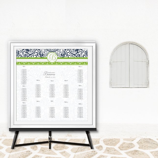 Affiches Places assises de mariage Navy & Vert - N'utilisez (Créateur téléchargé)