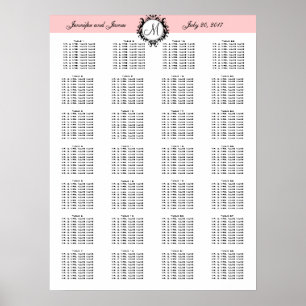 Affiches Places de Mariage rose Modèle Graphique 280 invité