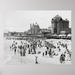 Affiches Plage d'Atlantic City, 1910. Photo d'été vintage