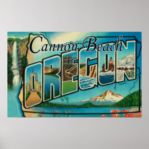 Affiches Plage de canon, Orégon - grandes scènes de lettre