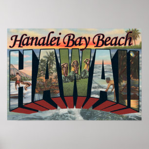 Affiches Plage de Hanalei Bay, Hawaii - Scènes à grandes le